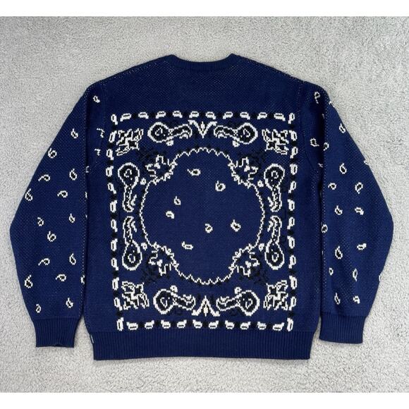 Supreme Bandana Sweater Pullover Crewneck Navy Blue Long Sleeve Medium - Picture 4 of 16